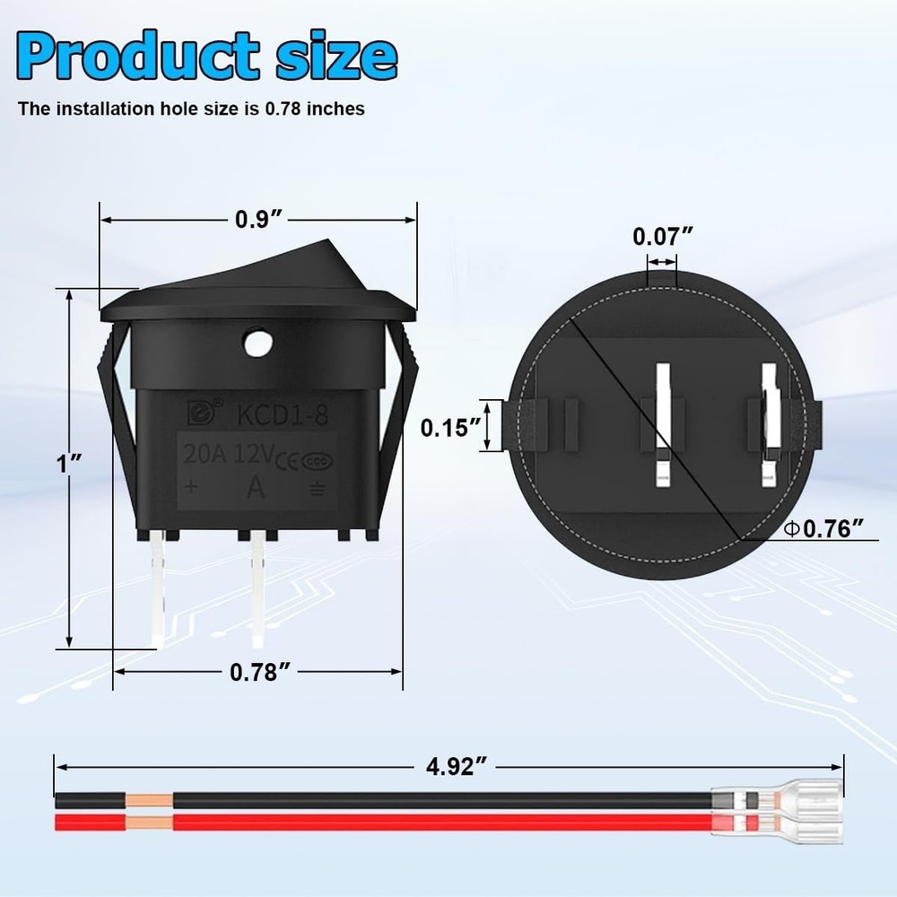 10 pack round rocker switch 12v on off 12 volt dc circle toggle switch 2 pin