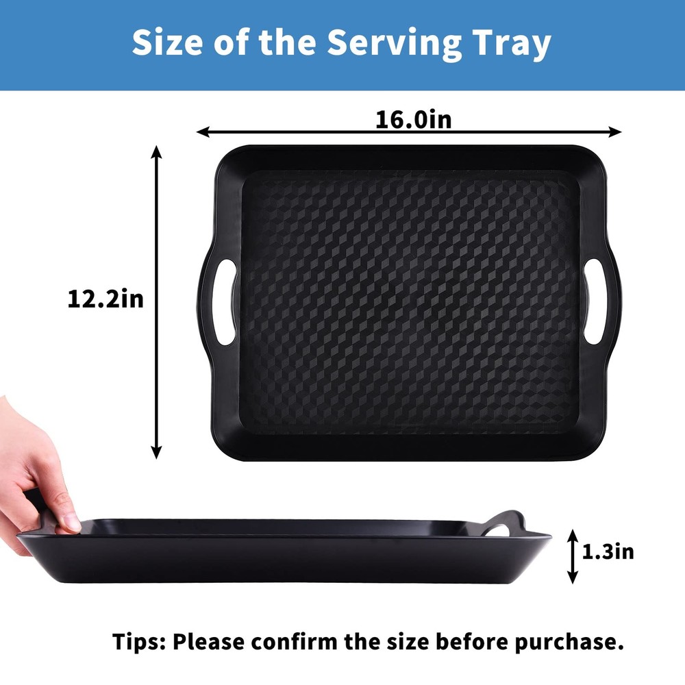 2 Pack 12.2x16 inch Multi-Purpose Rectangular Non Slip Serving Trays Plastic