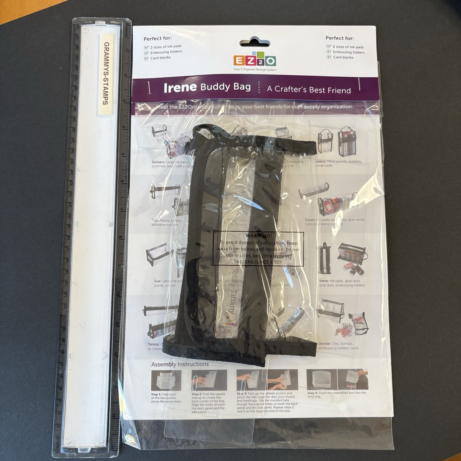 Totally Tiffany Irene Buddy Bag Clear Zip Storage 7.5x3.25x3.5in Craft Ink EF