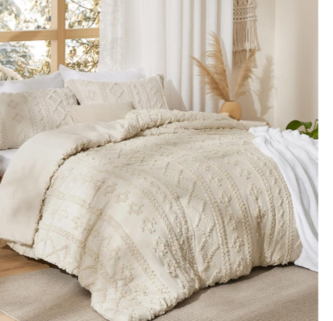 Bedsure Tufted Boho Comforter Set King Size - King, 01 - Beige - Elegant
