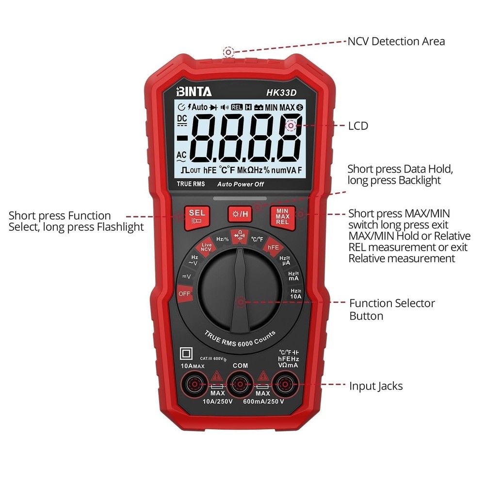 BINTA 6000 Counts Digital Multimeter with NCV, Auto-Ranging Multime... Fast Ship