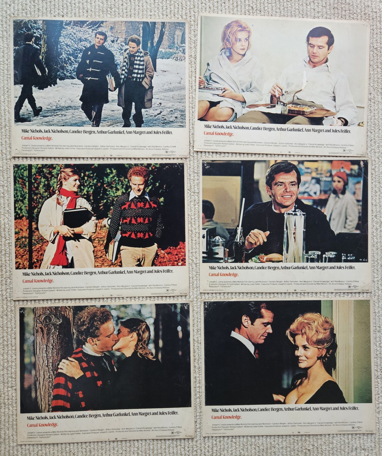 Carnal Knowledge 1971 six orig US 11x14 lobby cards Art Garfunkel Jack Nicholson