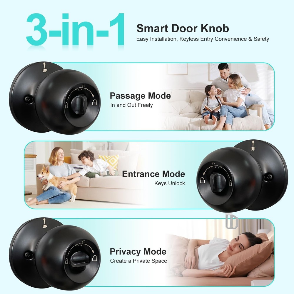 JO.KO 2 Pack Fingerprint Door Lock, Biometric with App Control & Key, Smart D...