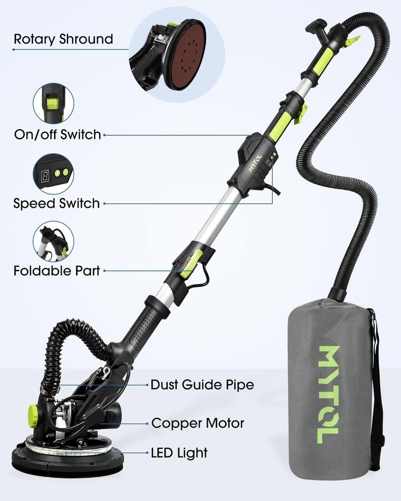 Versatile Electric Drywall Sander, 7.2A Motor & LED Light, Includes Sandpapers