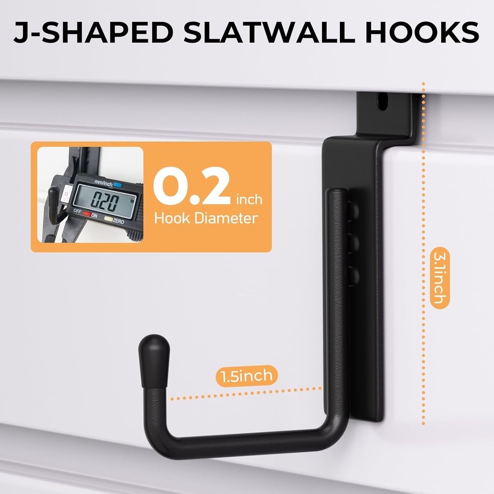 Versatile J-Shaped Slatwall Hooks - 25 Pack for Easy Installation & Maximum Load