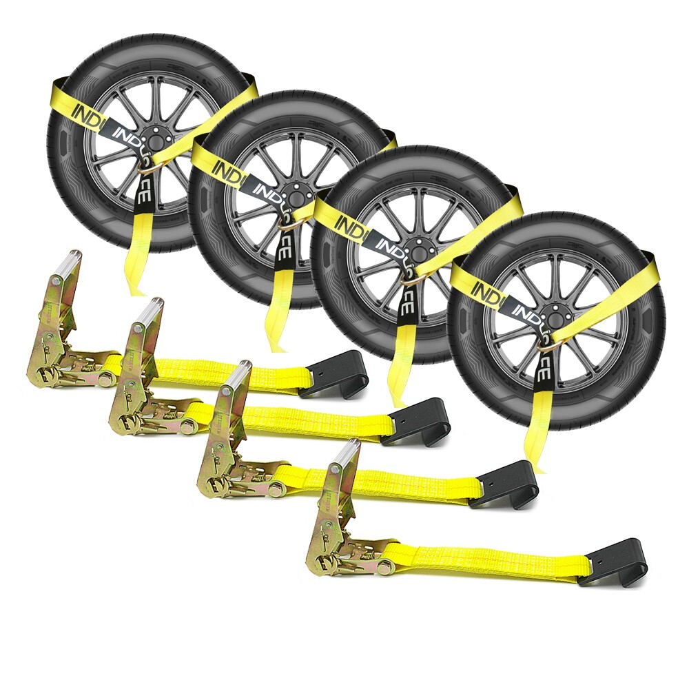 4 Pack Flat Hook Car Tie Down Straps Auto Hauler Ratchet Strap Kit Side Mount