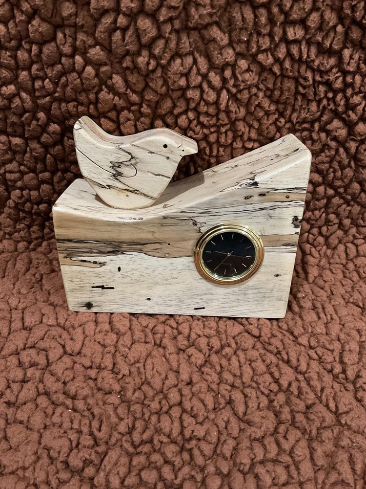 Rustic Wooden Clock with Bird Figurine