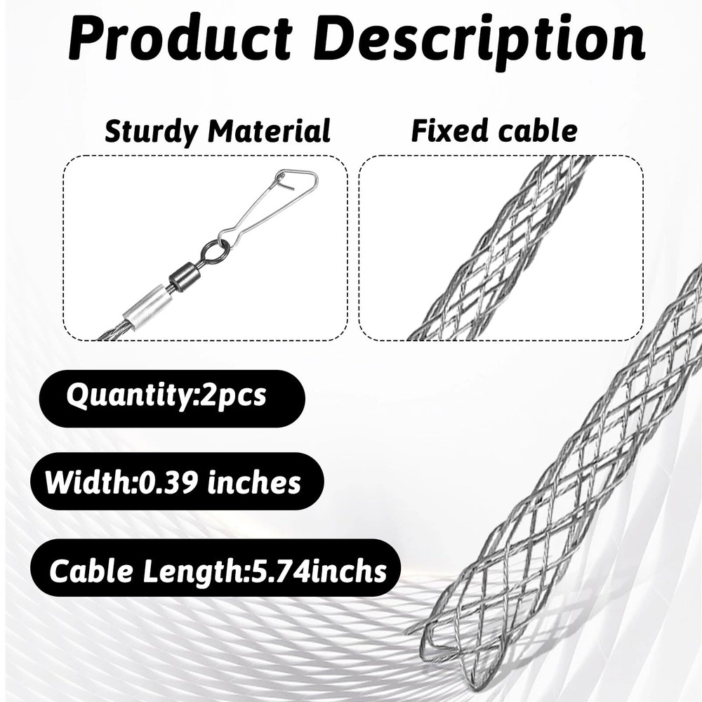 2 Pack 1/2 Inch Wire Pulling Grip Mesh Cable Pulls Cable Pulling Grip Sock
