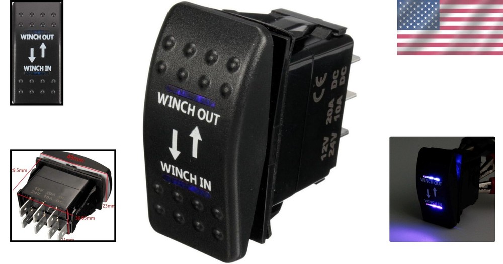 Universal 12V Rocker Switch with Blue LED Light for Easy Winch Control