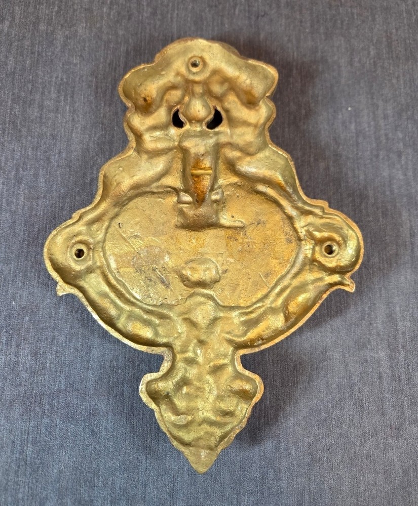 Large Solid Brass Cherub Door Knocker with Dogs and Gargoyle
