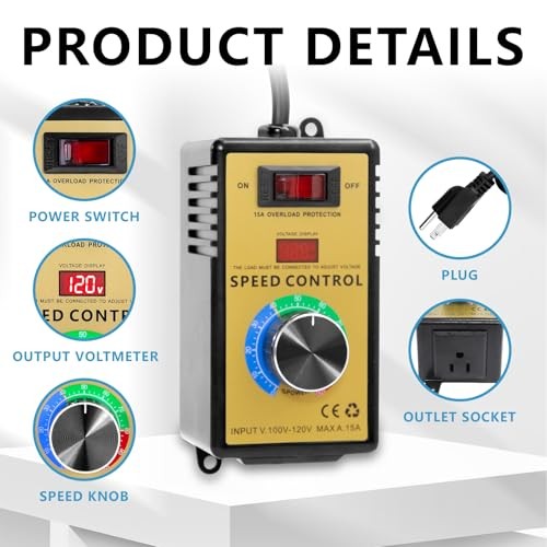 AC Motor Speed Controller 100V-120V 15A Variable Fan Speed Controller