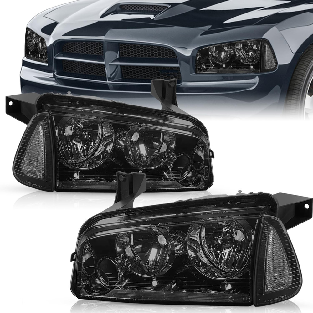 Halogen 4Pcs Headlight Assembly Set Replacement for 2006-2010 Dodge Charger Head