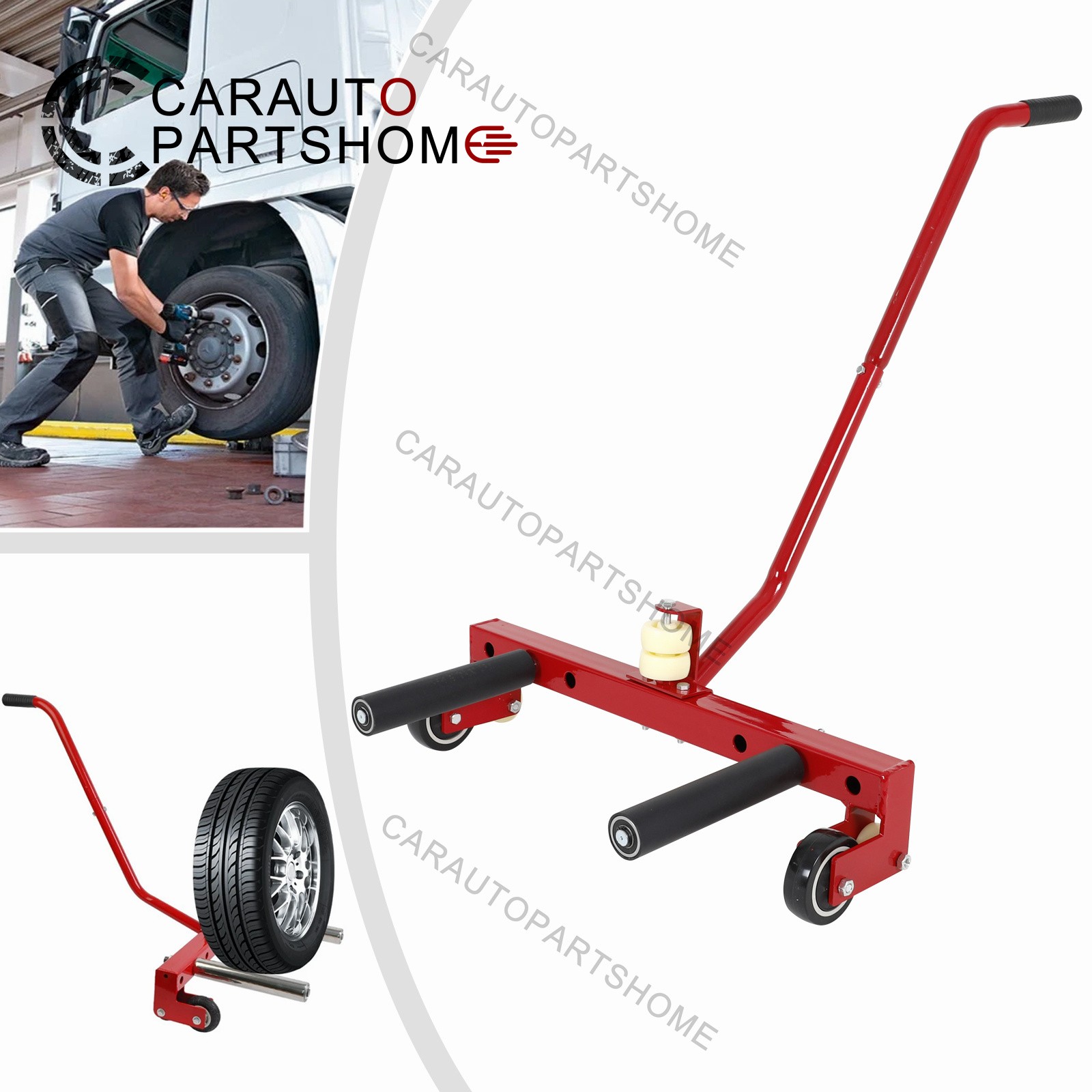 Heavy-Duty Adjustable Tire Wheel Dolly 330 LBS Moving Tool Cart Wheel Lift Red