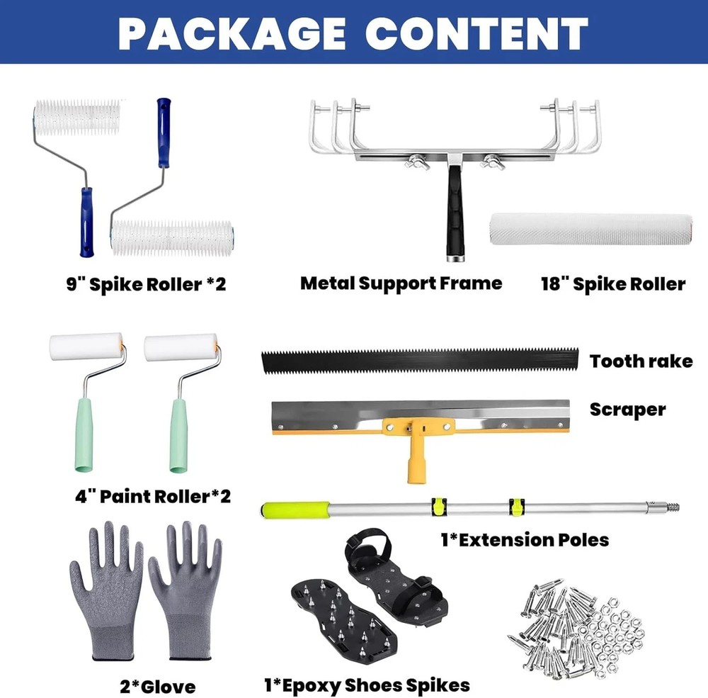 Self-Levelling Cement Tool Kit, Epoxy Floor Kit, Spike Roller for Self Leveling,