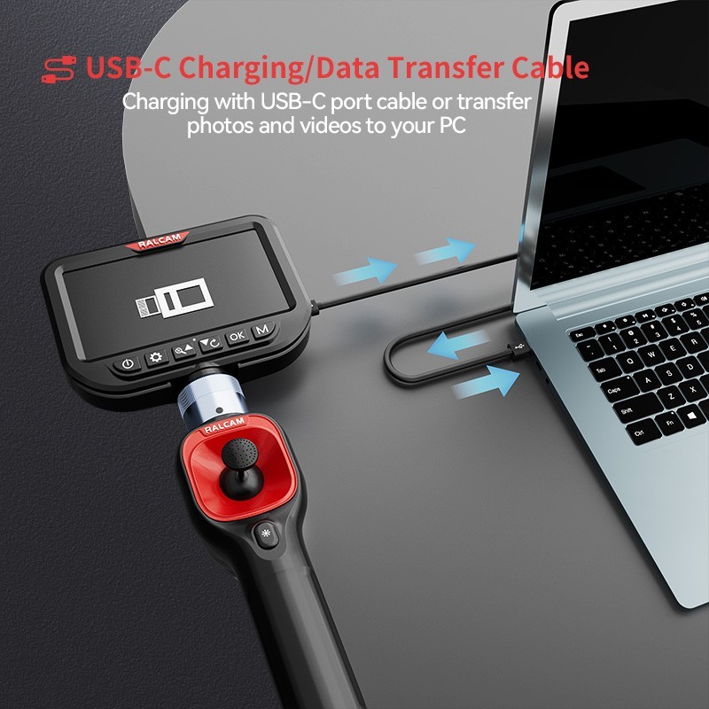 Ralcam 360° Dual Lens Borescope 5" Joystick 4 Ways Endoscope Inspection Camera