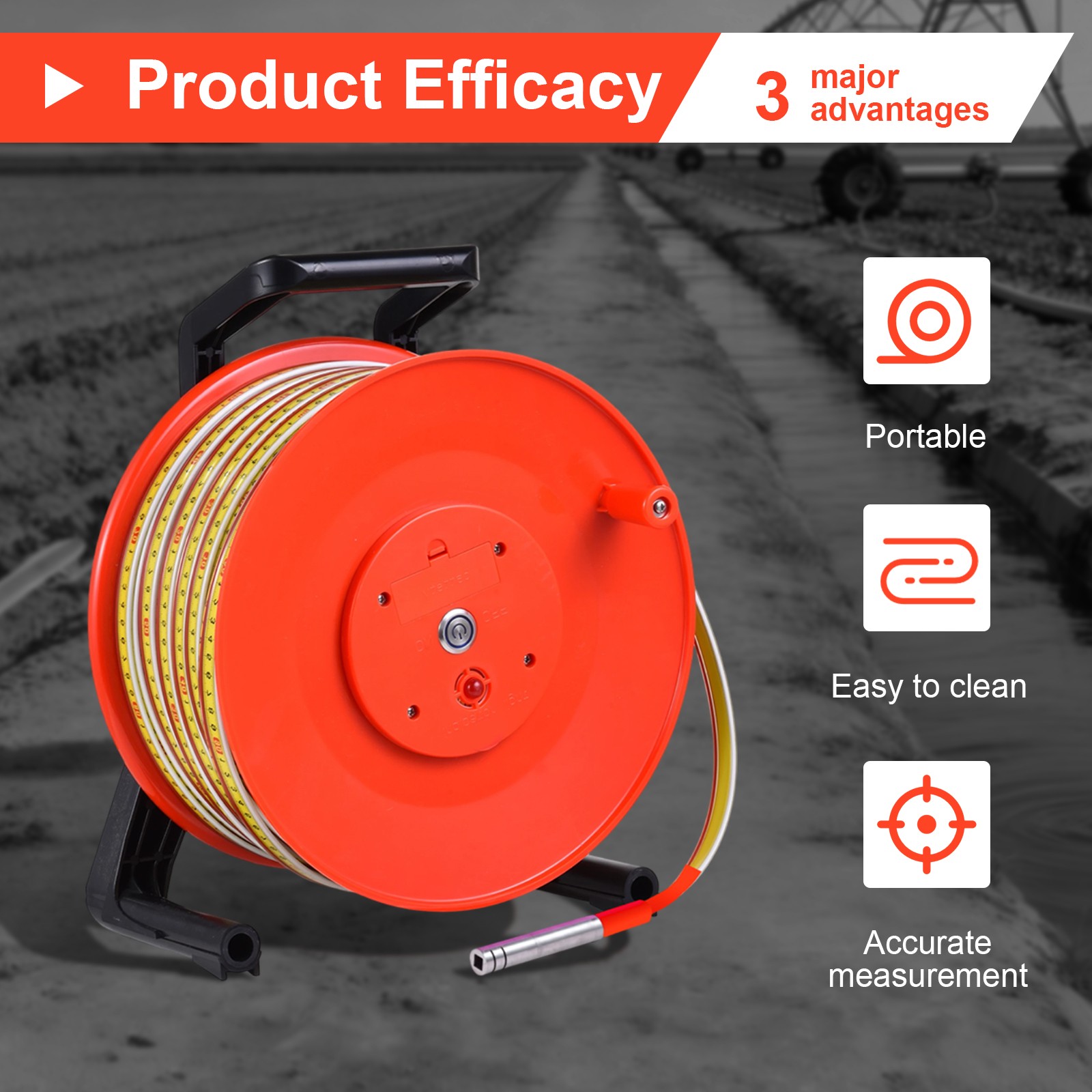 328ft/100m Water Level Meter for Well with 15mm Probe & Steel Tape New