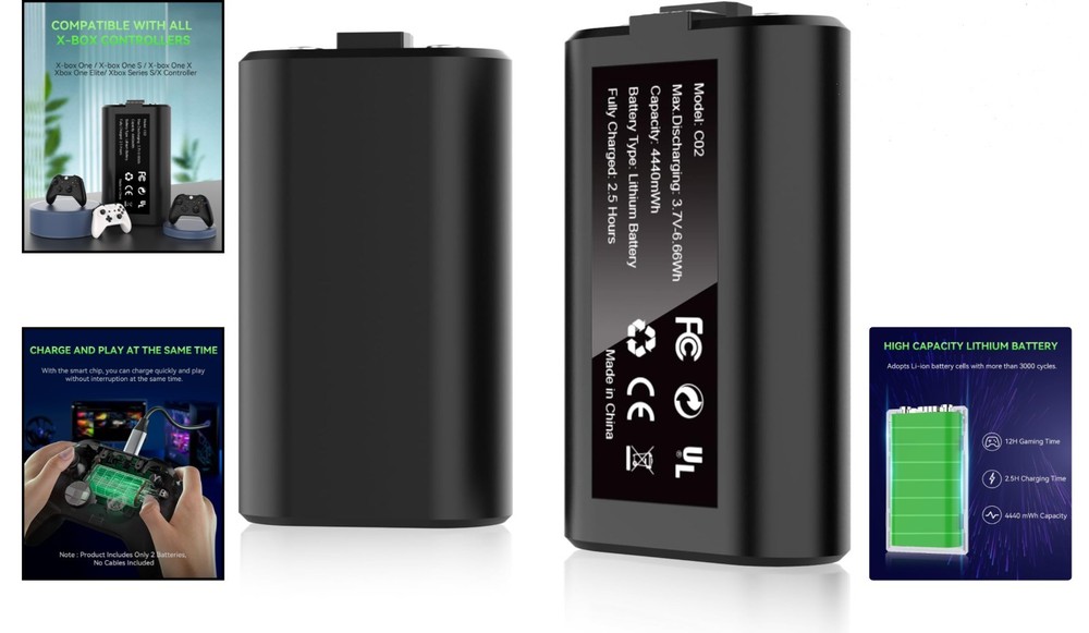 Rechargeable Dual Battery Pack for X-box: Play & Charge Simultaneously, 2 Pack