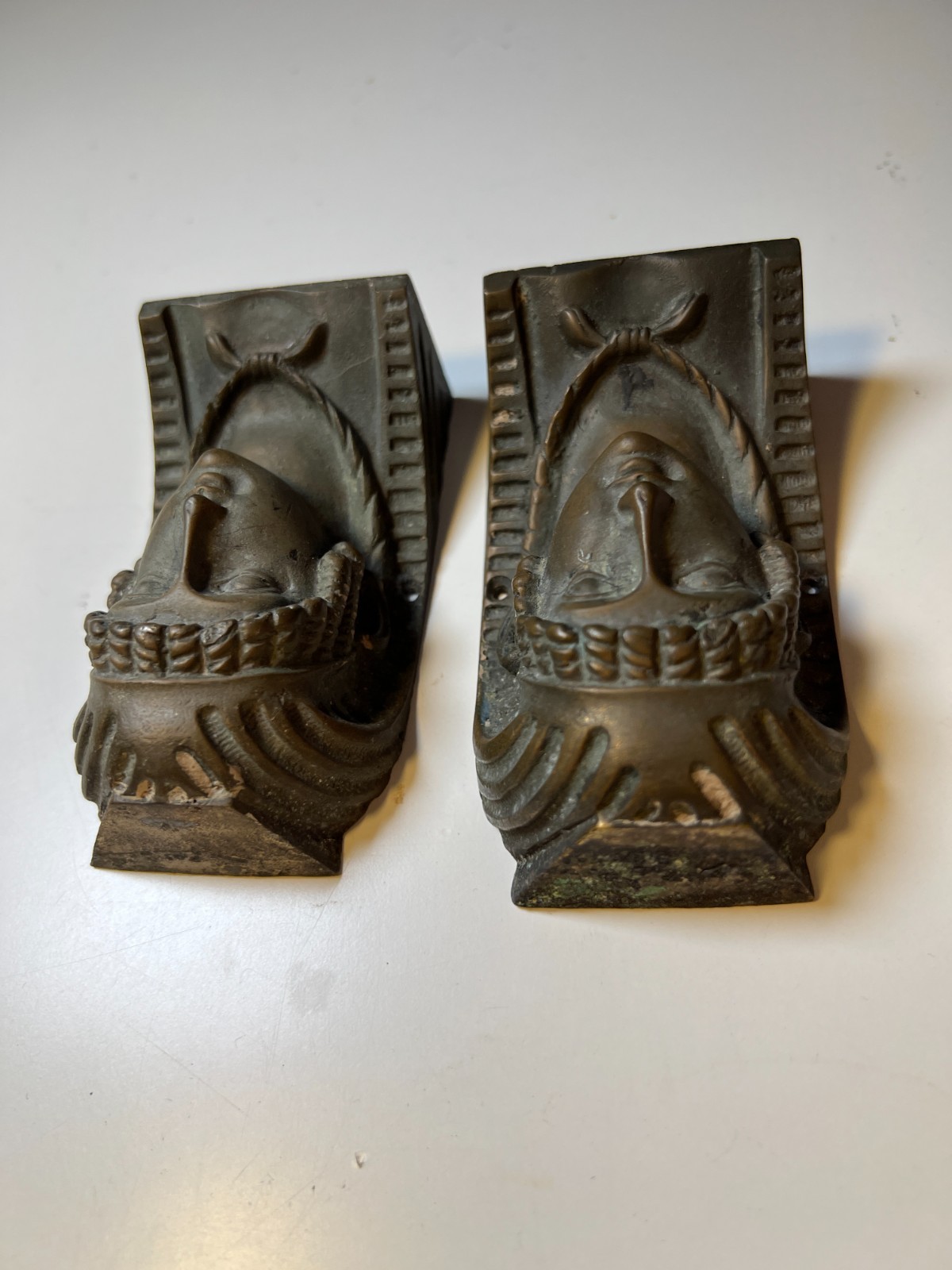 2: Antique Cast Brass Egyptian Revival Furniture Mounts Architectural Appliques