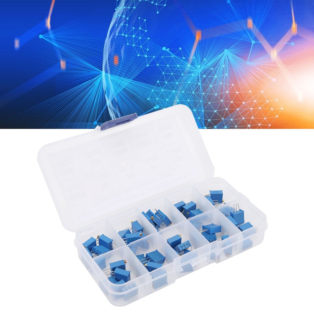 50pcs Variable Resistor 10 Values 3296W Regulating Resistance Trimmer Tool Part
