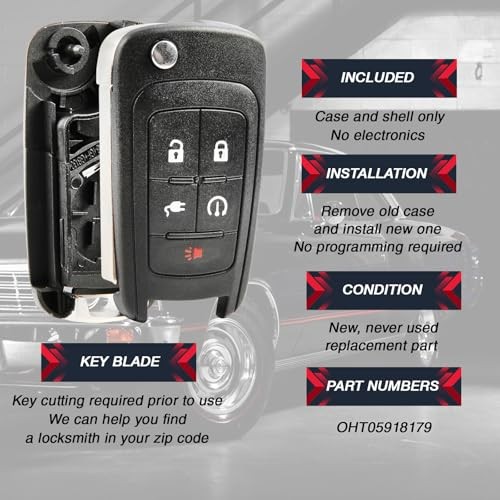 Replacement for 2011-2015 Chevrolet Volt 5-Button Remote Key Fob Shell Case One