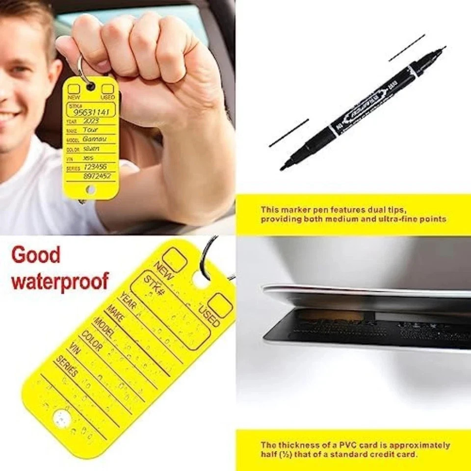 Poly Key Tags Plastic Key Tags w/ 200 Rings & 2 Markers Car Dealer 200 Pieces (f