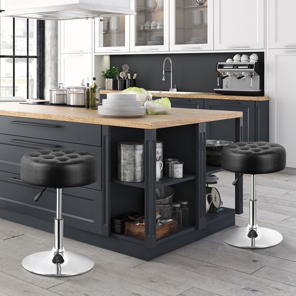 2PCS 360° Swivel Vanity Bar Stool Makeup Stool Adjustable Height Bar Stool Black