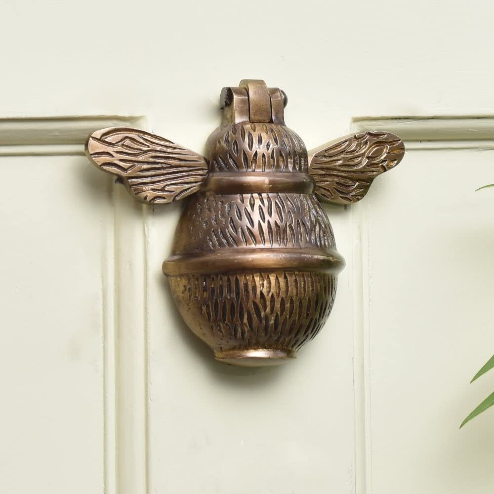 Front Gold Bee Door Knocker for Front Door Antique brown Solid Brass Gold decor