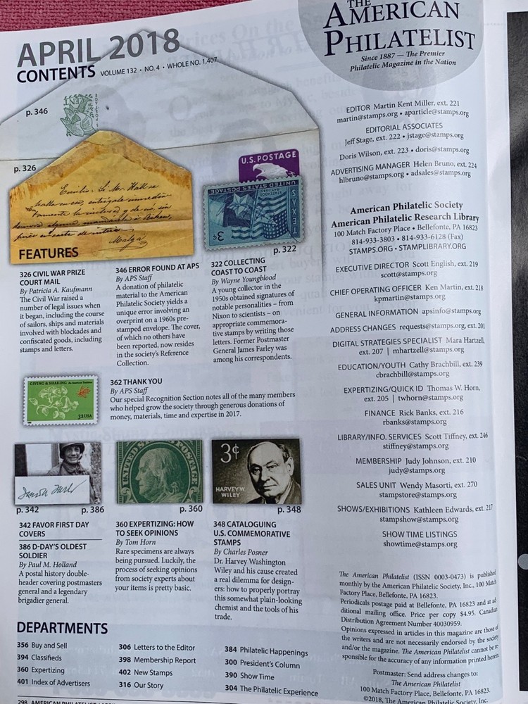 American Philatelist Magazine 2018, April