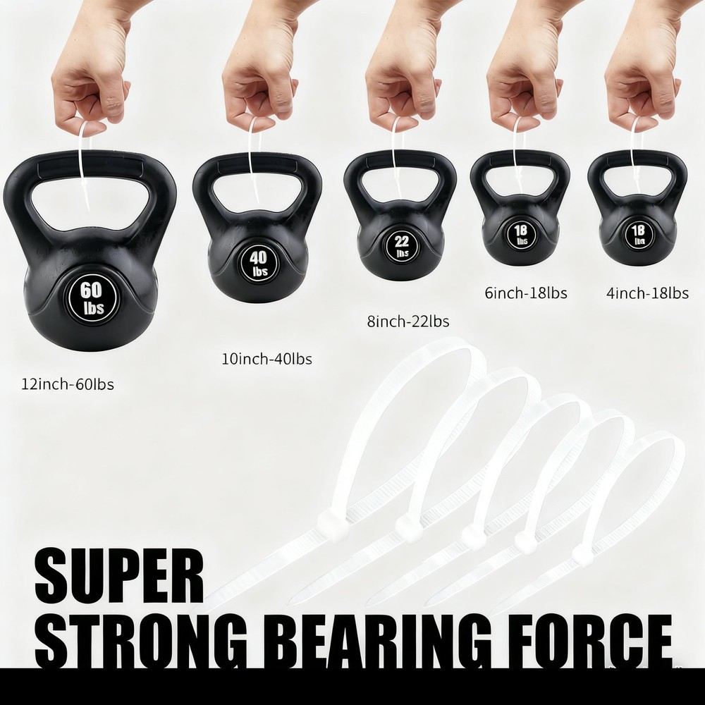 600PCS Cable Zip Ties Assorted 4 6 8 10 12 Inch Nylon Self Locking White