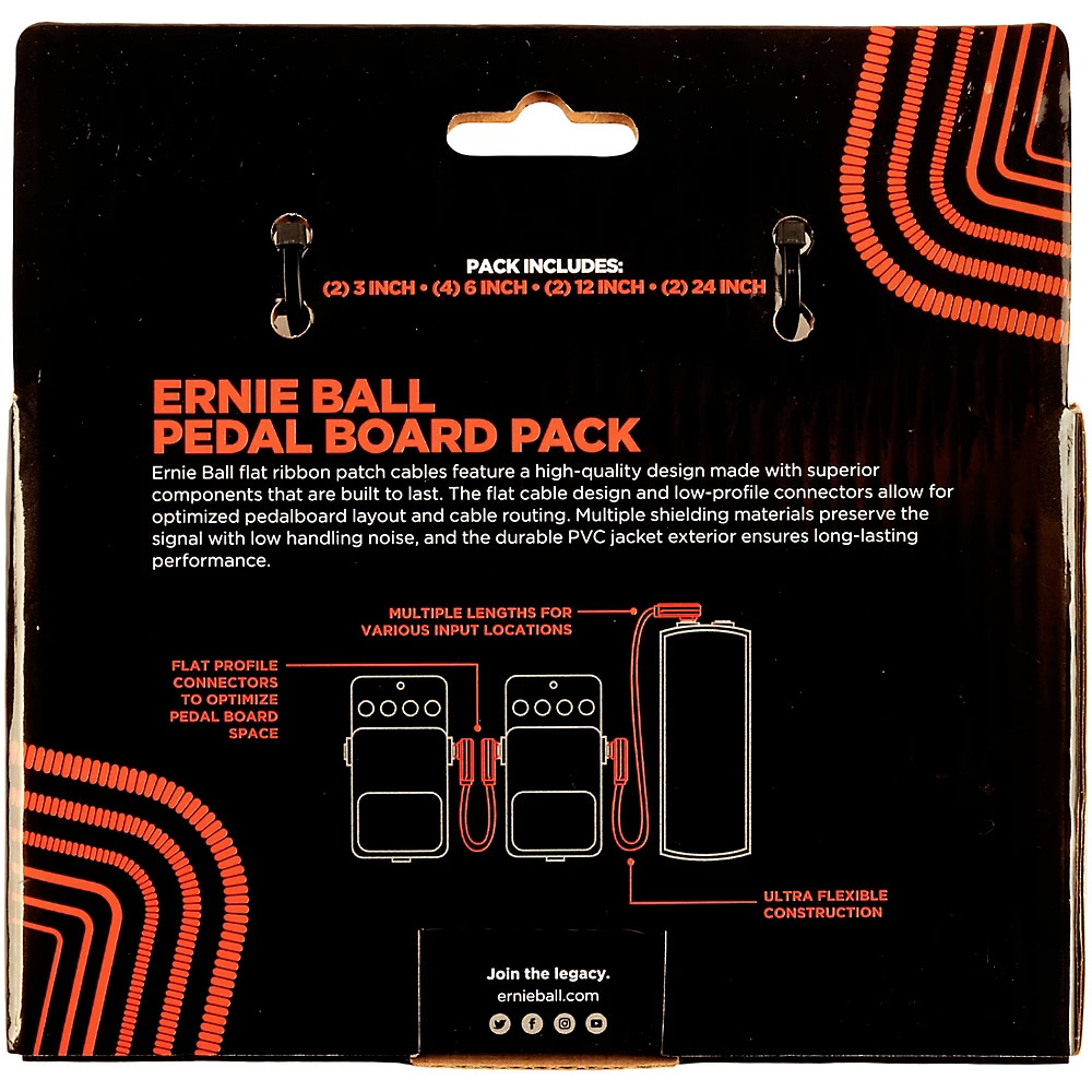 Ernie Ball Flat Ribbon Patch Cables Pedalboard Multi-Pack Red
