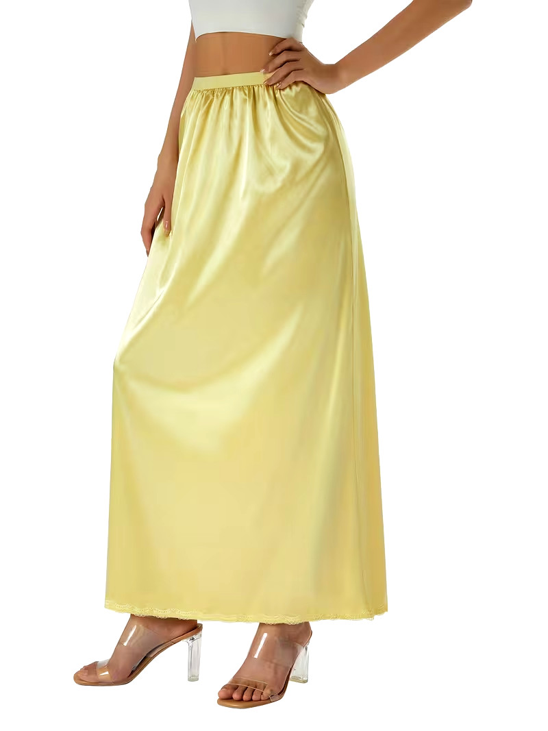 New Gorgeous Feminine Yellow Satin Lace Hem Long Half Slip Plus XL NEW