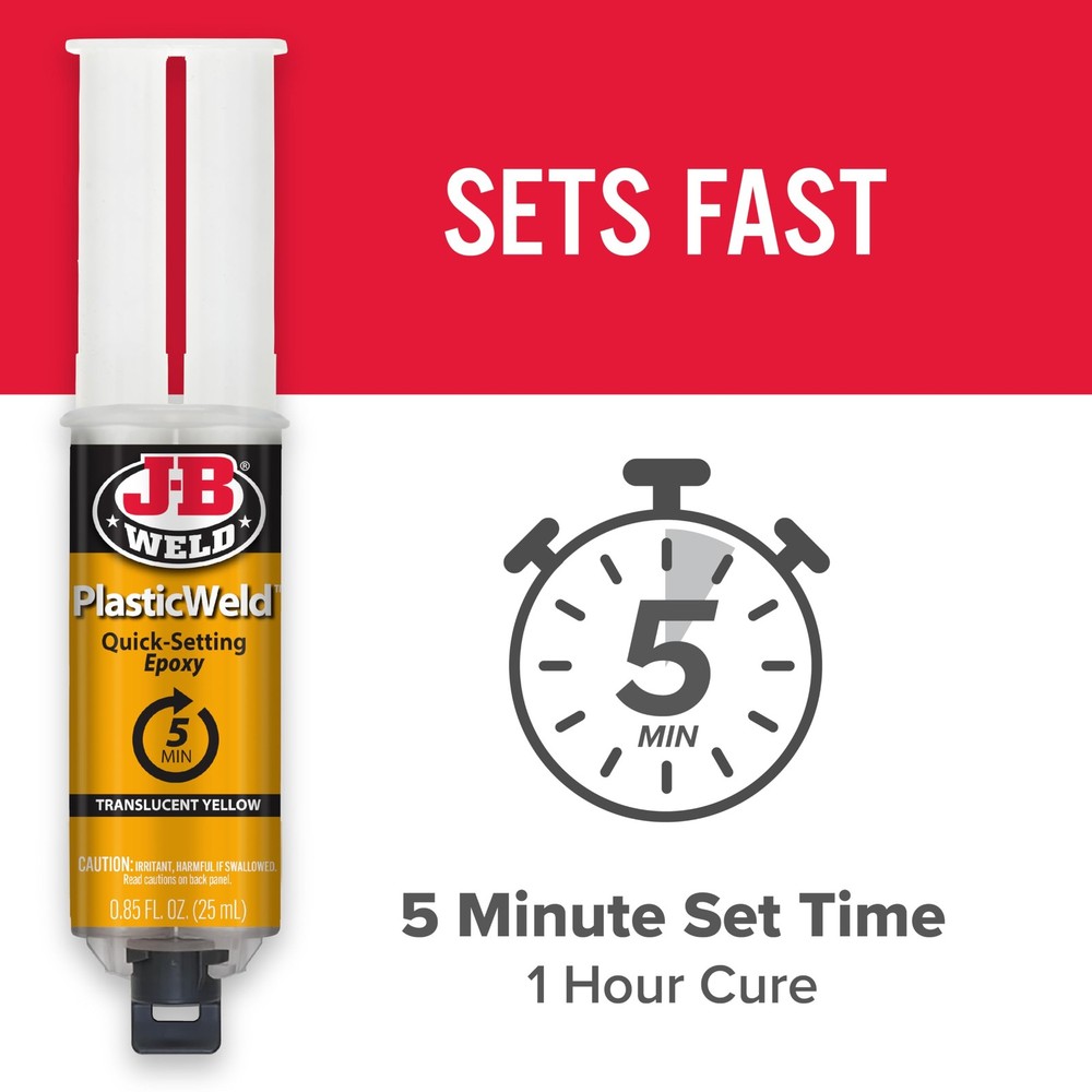 J-B Weld 50132 PlasticWeld Quick-Setting Epoxy Syringe - Translucent Yellow -...