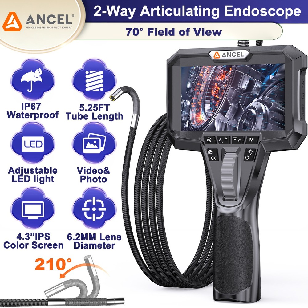 ANCEL AN301 Articulating Endoscope Camera 4.3'' Borescope Continuous Recording