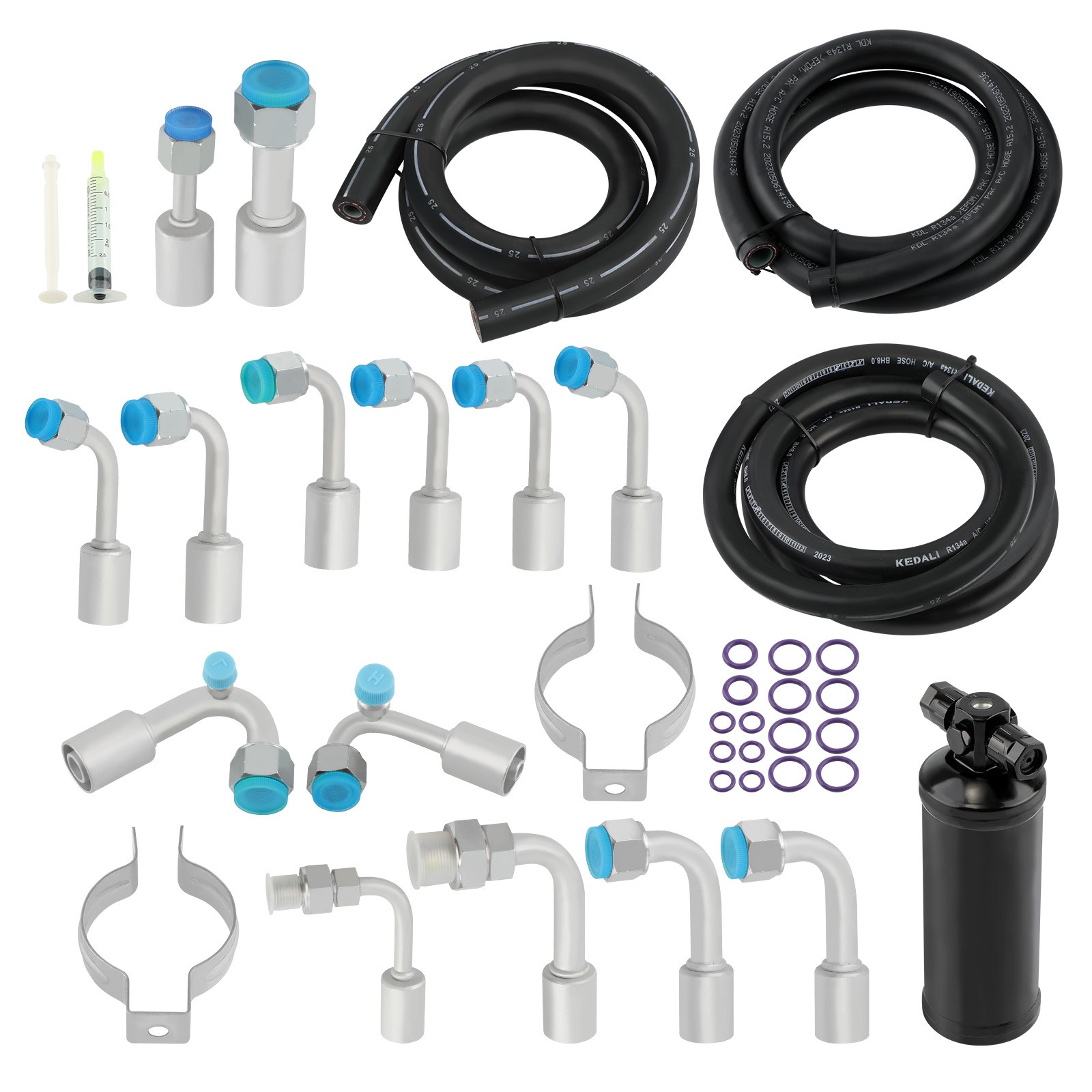 134a A/C Air Conditioning Hose Kit R-Ring Fittings & Drier & Switch AC Hose Kit