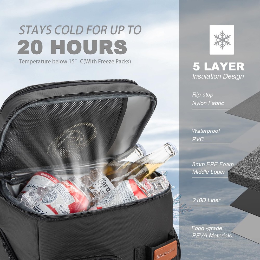 Insulated Cooler Backpack,33 Cans Multifunctional Double Deck Leakproof Coole...