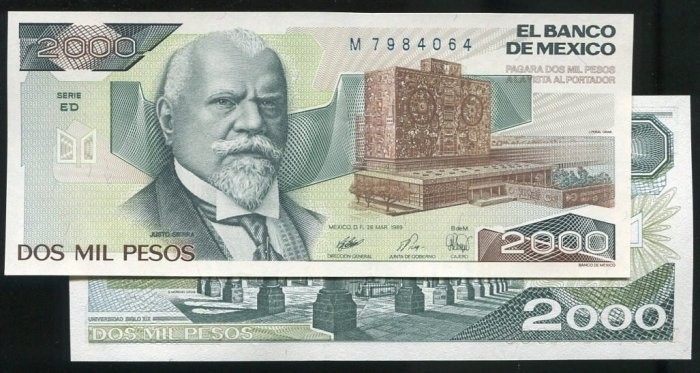 MEXICO  P86c , 2000-PESO , 1989 ,  UNC