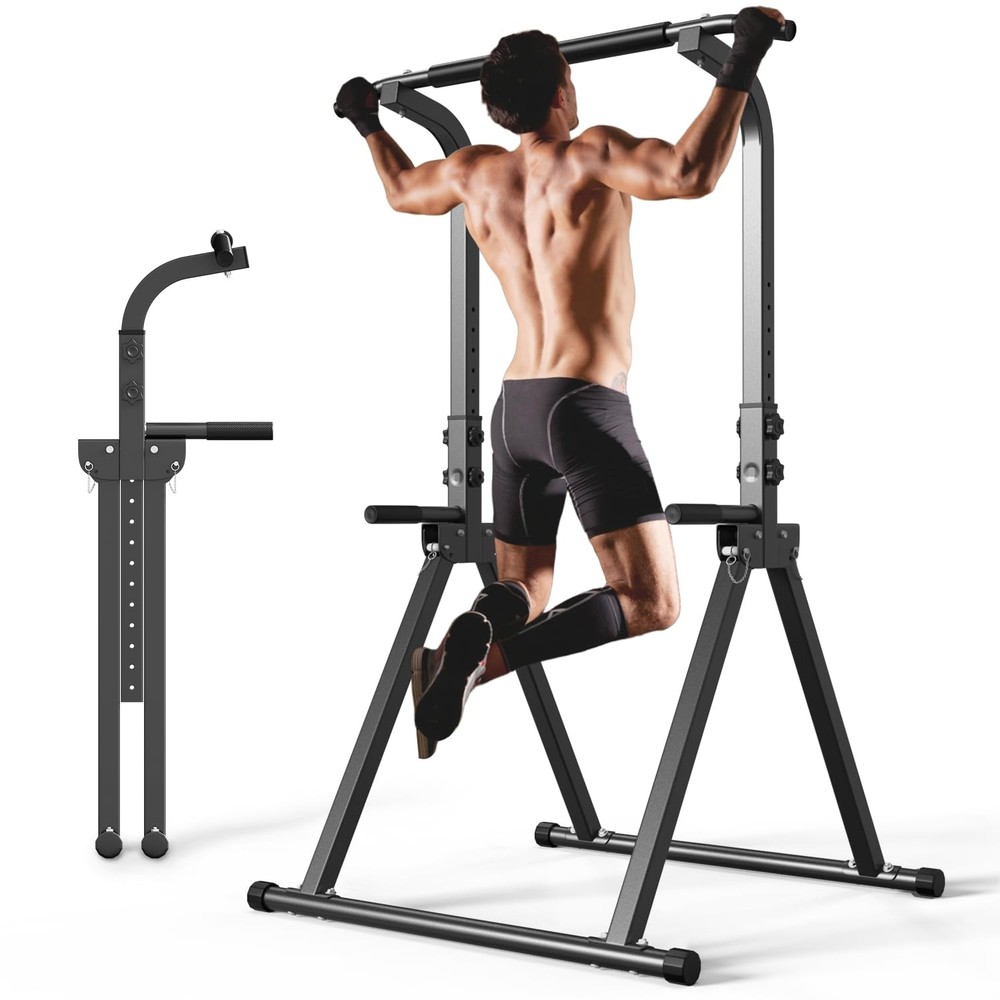 Foldable Pull Up Bar Free Standing Multi-function Power Tower Dip Bar Home Gy...