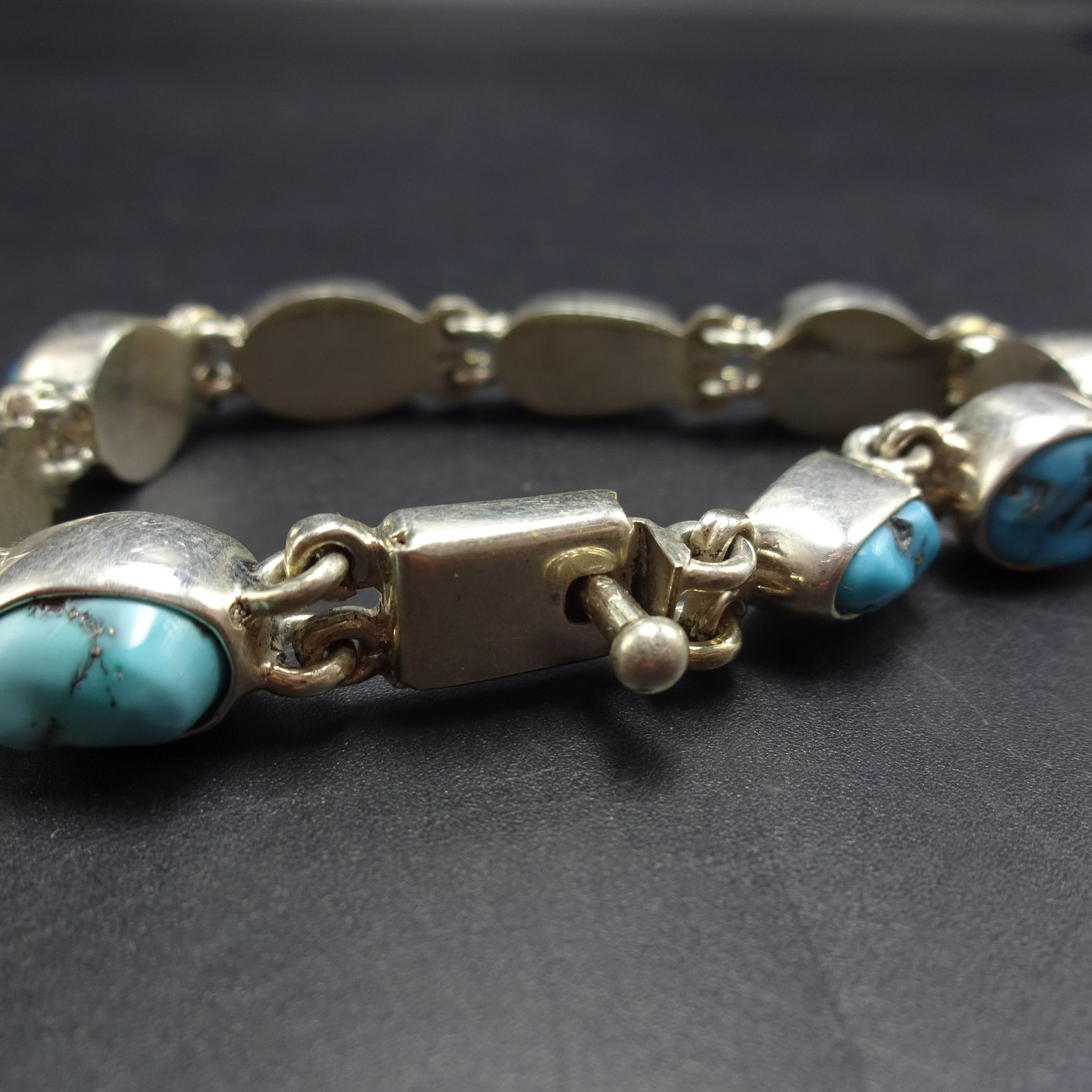 FEDERICO JIMENEZ Sterling Silver TURQUOISE Link Bracelet Gorgeous Natural Cabs