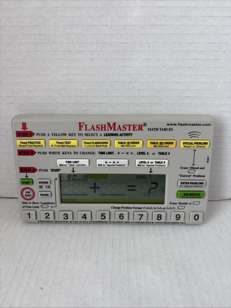 Flash Master Math Tables Electronic Learning Tool Model MT1A Tested Working