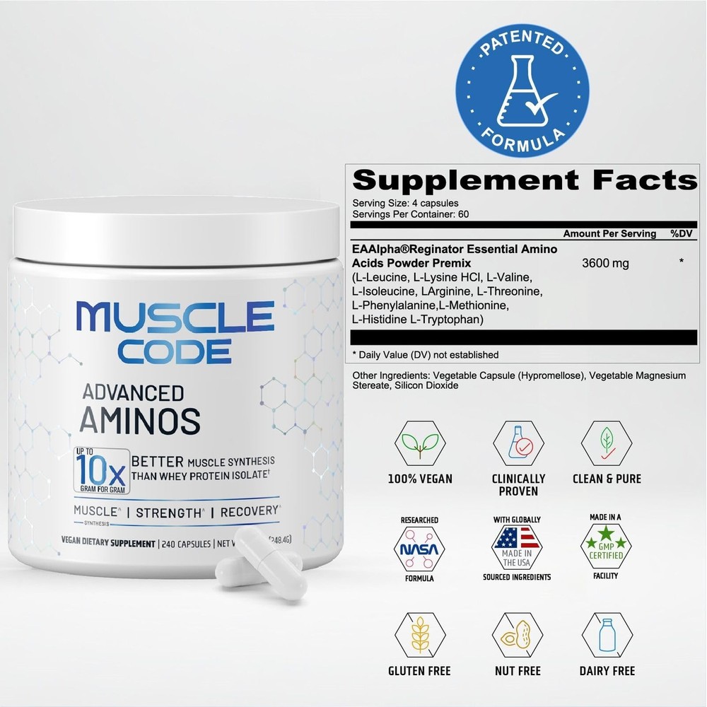 Muscle Code Essential Amino Acid Capsules Synthesis & Repair Nautilus Strength