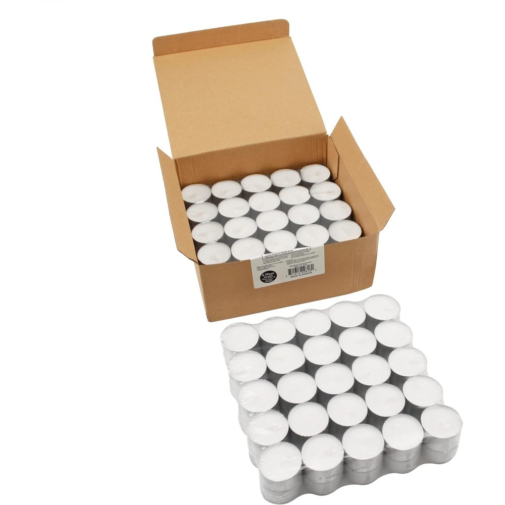100 Pack Unscented White Tea Light Candles 8 Hour Extended Burn Time