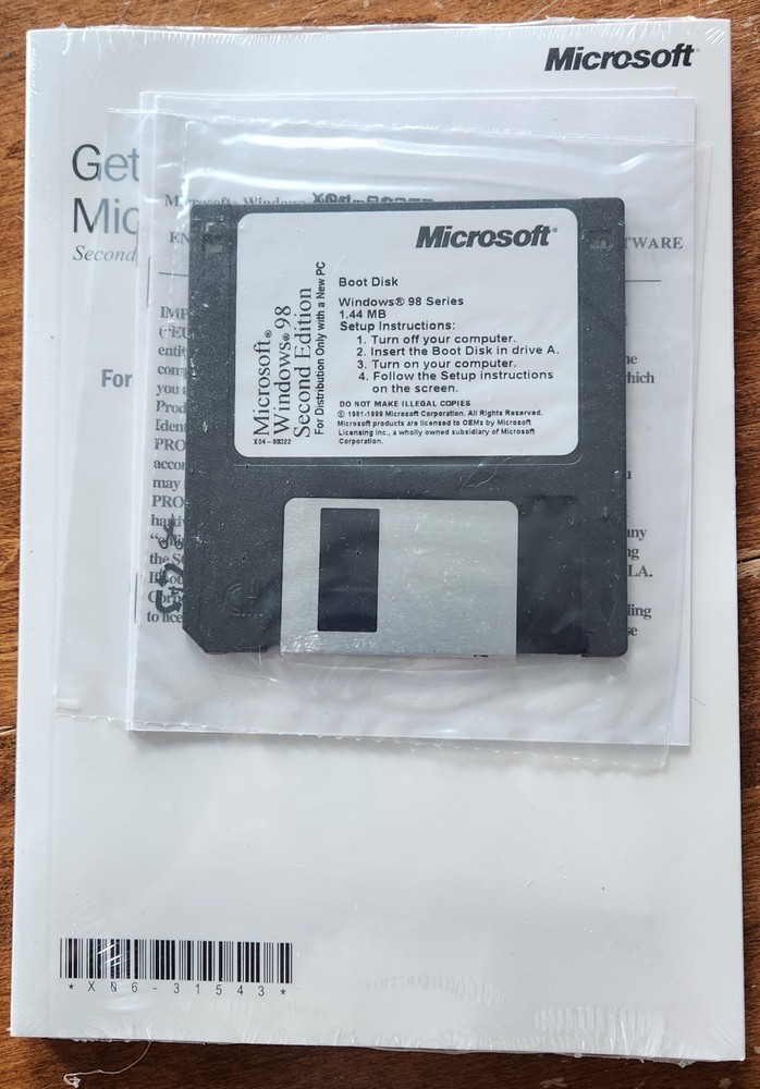 Microsoft Windows 98 Second Edition w/Floppy Boot Disk +  CD (New Sealed)