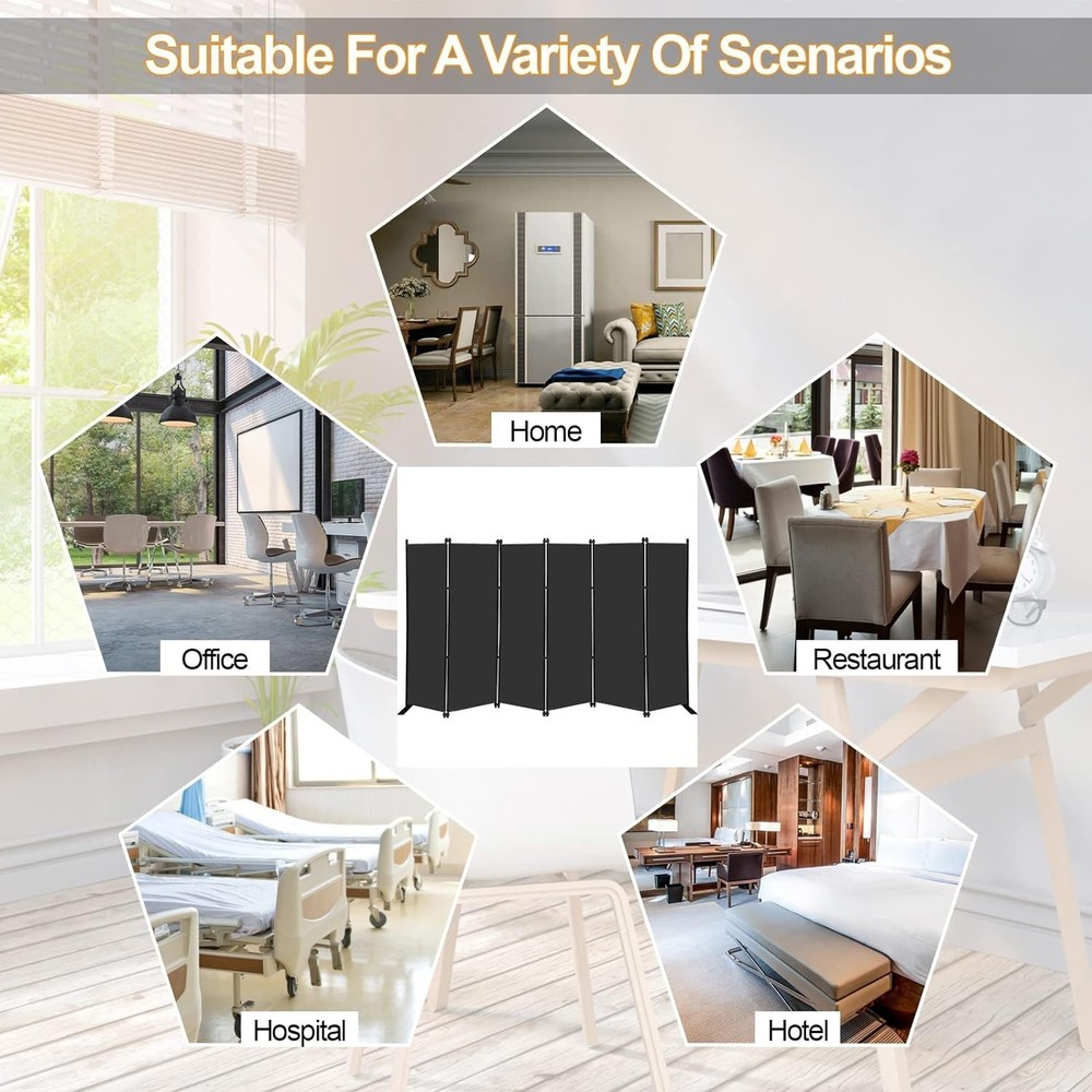 Room Divider Panel Screen 6 Panel Folding Privacy Screen Portable Partition Wall
