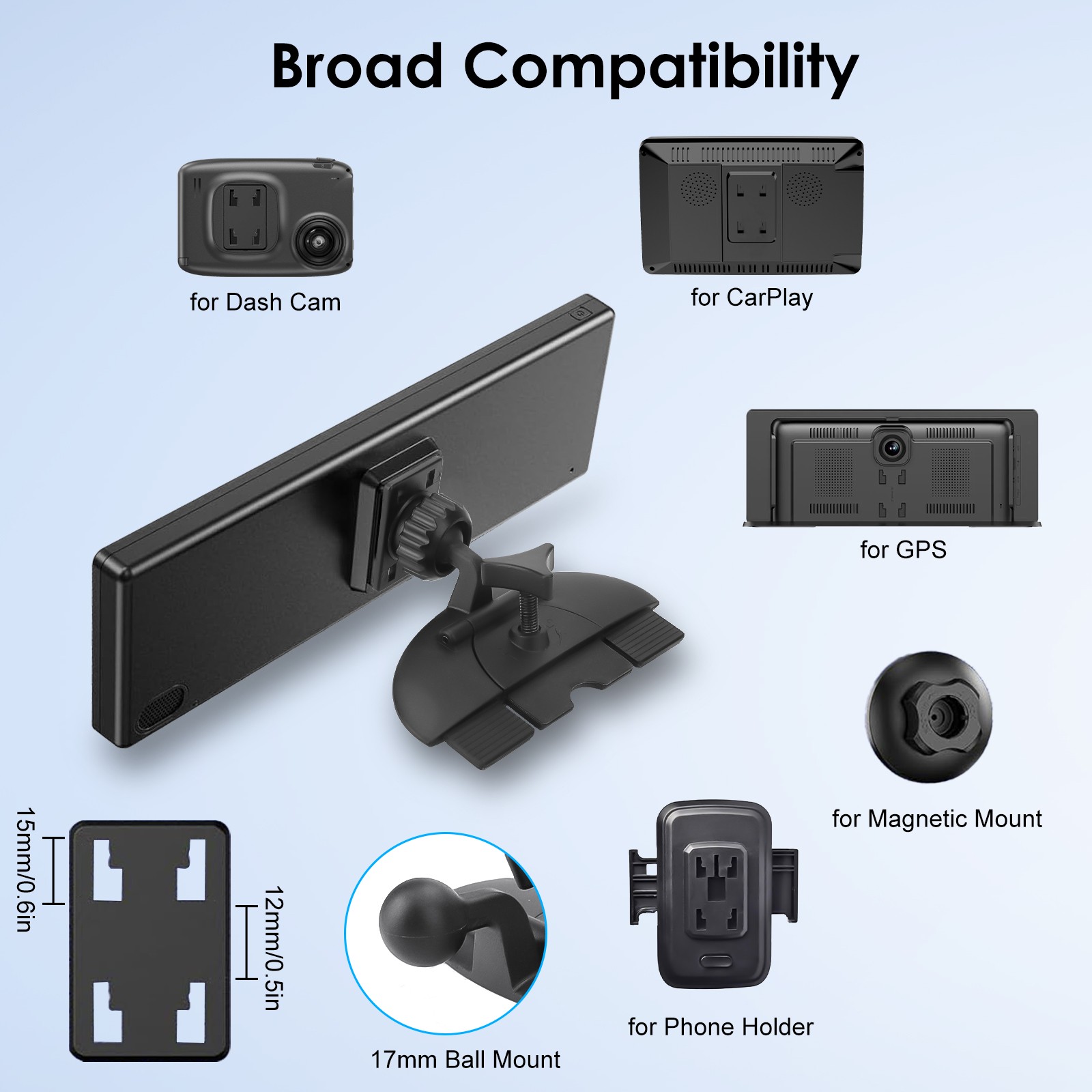 CD Slot Mount for 7-10” CarPlay Screen 360° Rotation Car Monitors Holder for SUV