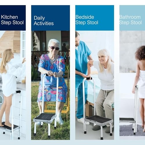 Aluminum Step Stool with Handle for Elderly, Lightweight 1-Step with Handle