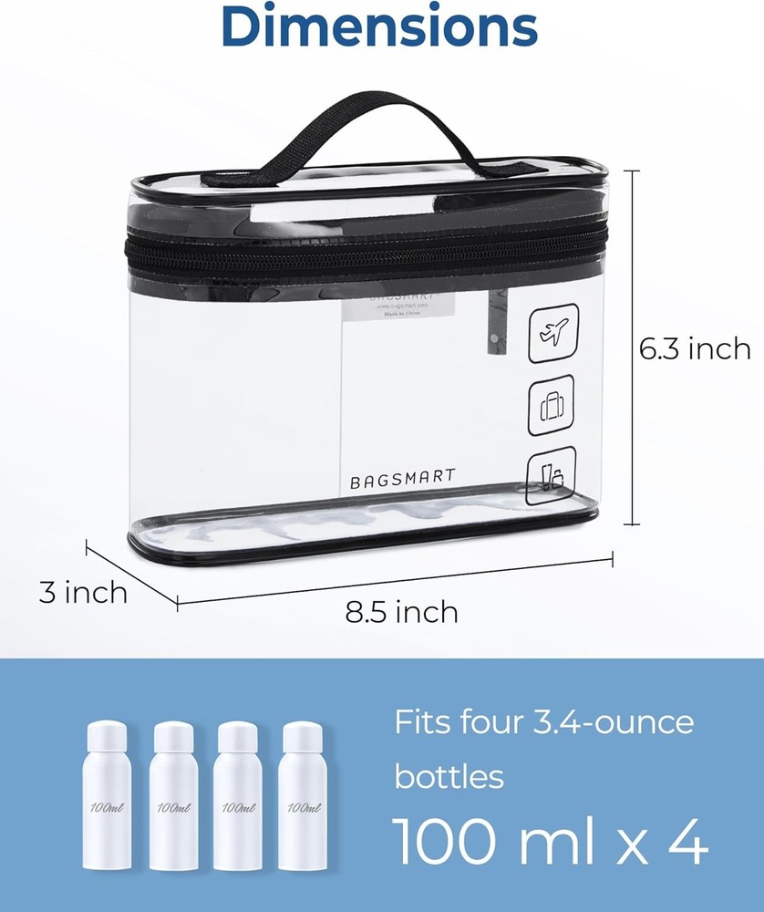 TSA Approved Toiletry Bag, 2 Pack Clear Makeup Cosmetic Organizer, Quart 2 Pc