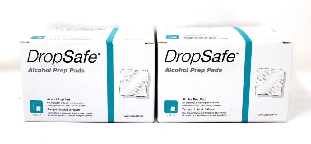DROPSAFE 6250 Alcohol Prep Pads - 100 Each Per Box 2 Boxes Exp 2/27