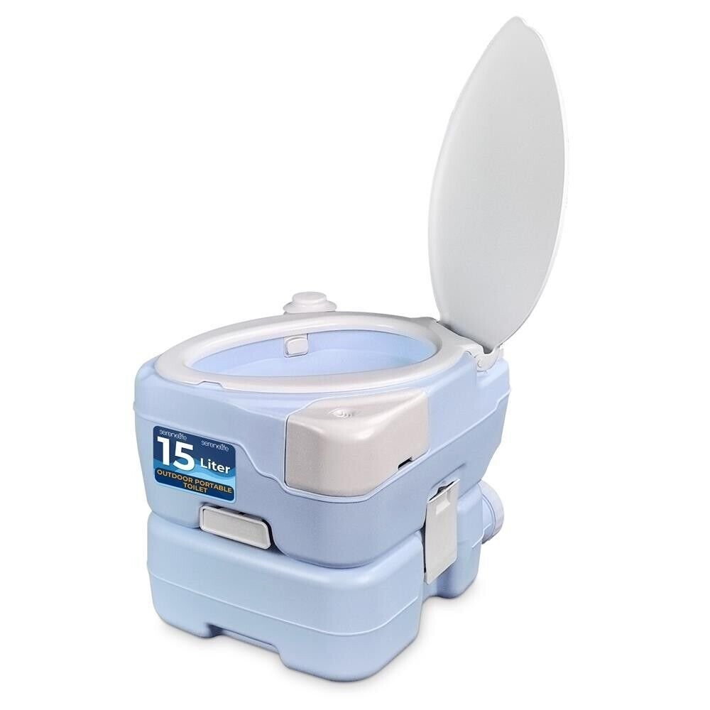 SereneLife 15 Liter Outdoor Portable Toilet w/ Extra Large Seat  (Moonwhite)