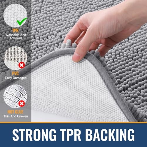 Bathroom Rugs 30x20, Extra Soft Absorbent Shaggy 30" x 20" Rectangular Grey
