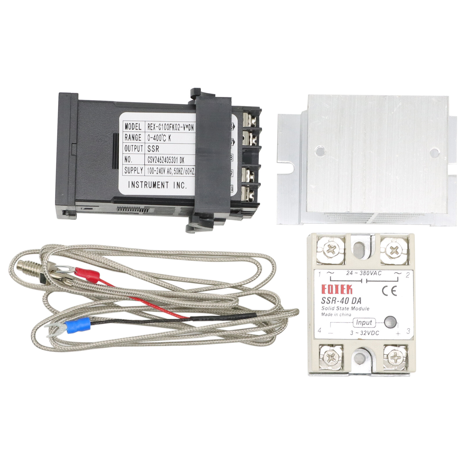 110-240VAC PID REX-C100 Temperature Controller SSR-40A Thermocouple Heat Sink US